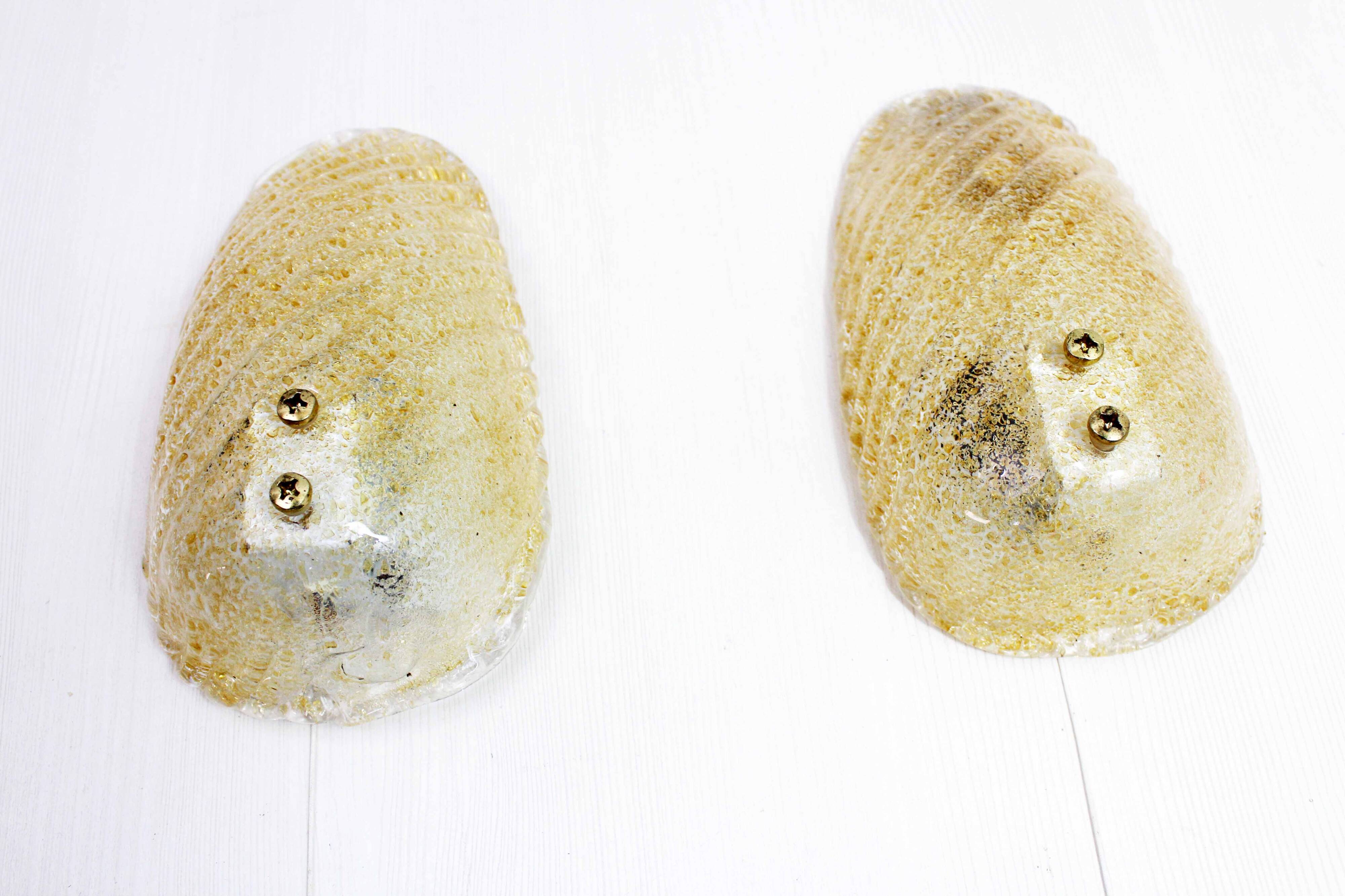 Pair of gilded glass wall lights 1970