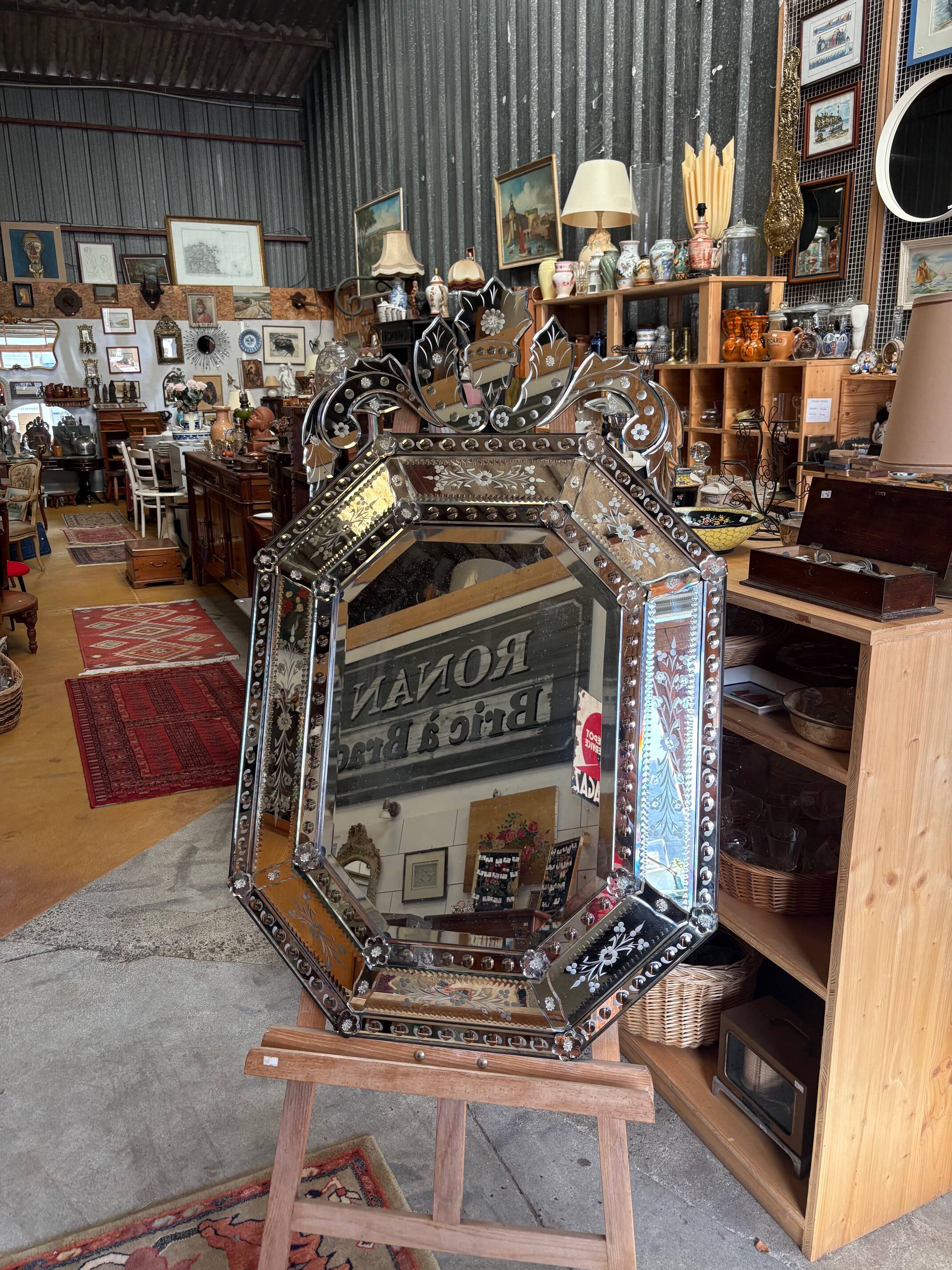 Large antique Venetian mirror with a glazing bar – early 20th century
