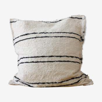 Housse de pouf artisanale - 90 cm x 90 cm - blanc avec lignes noires