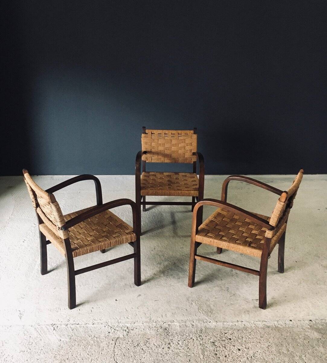 Modernist Bauhaus Rope Armchairs by Erich Dieckmann, Germany, 1930s, Set of 3