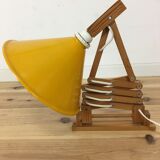 60s accordion sconce, pine, yellow metal reflector