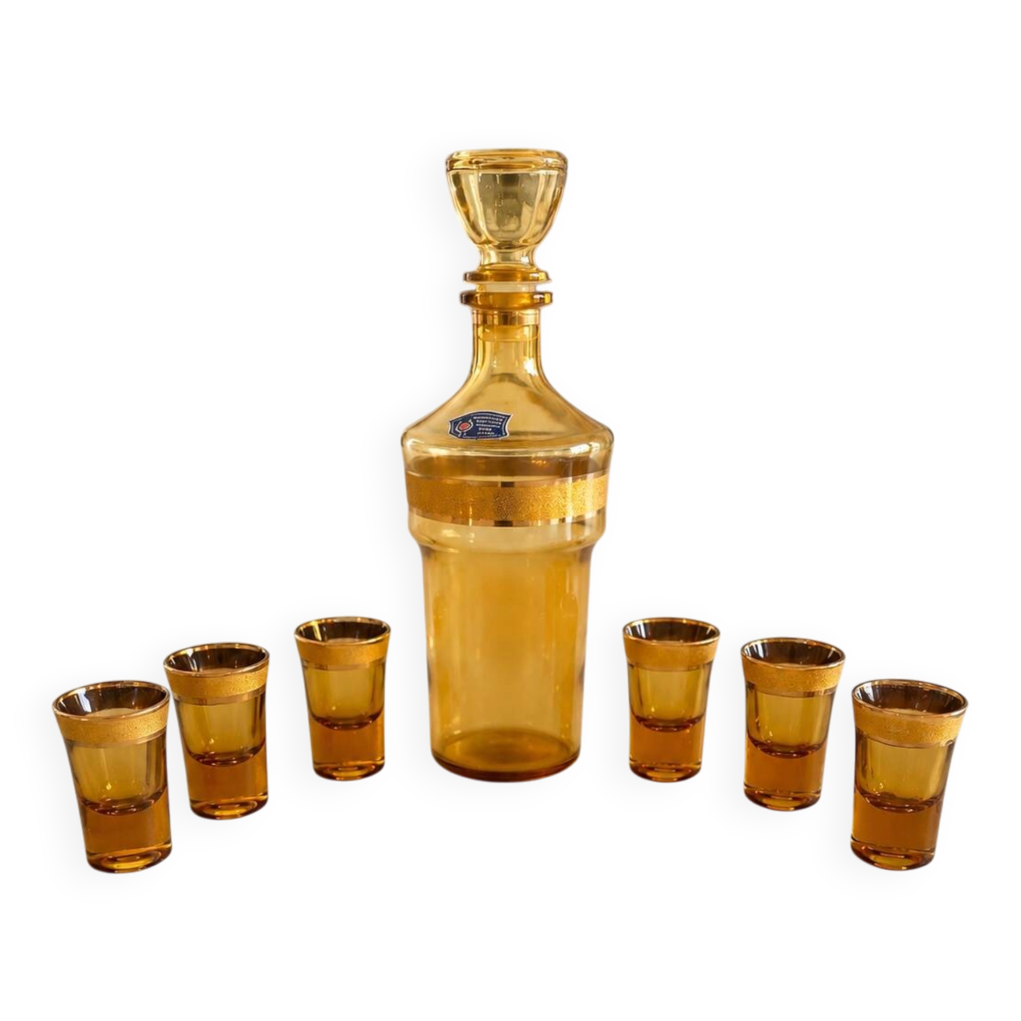 Italian liqueur service in amber and gold glass