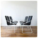 Series of 4 leather chairs, white lace-up sled