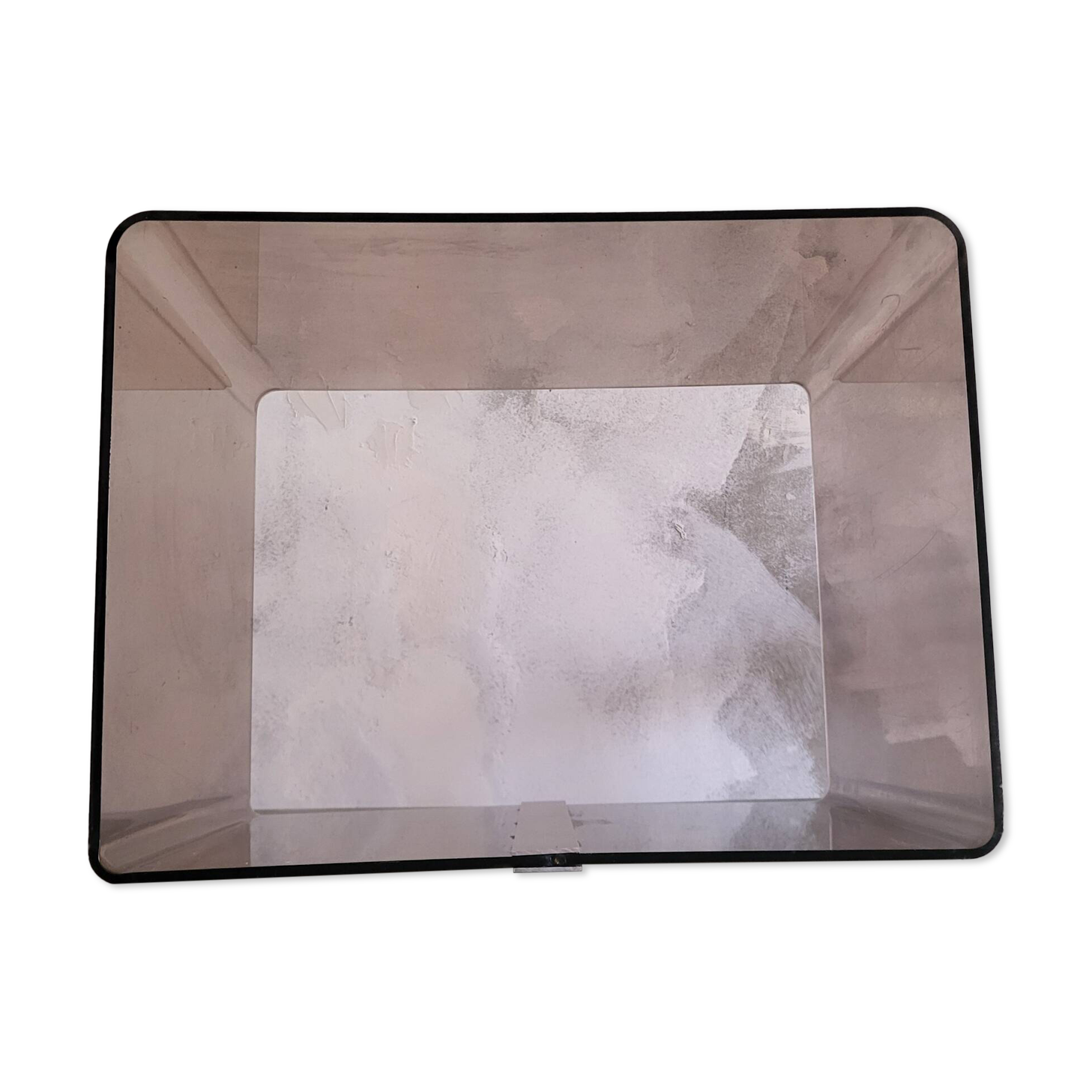 Rectangular piece of furniture or coffee table in smoked plexiglass by Michel Dumas.