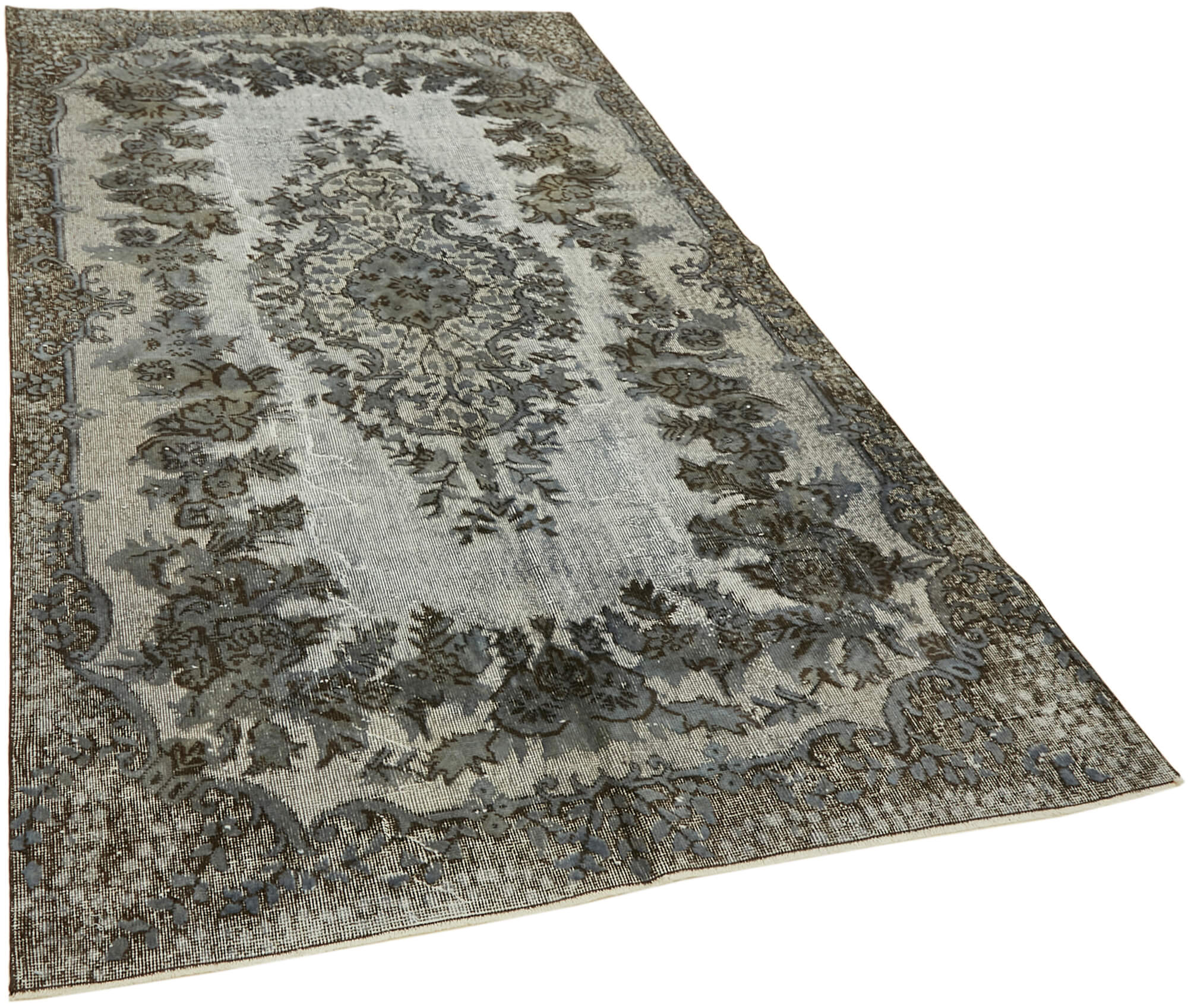 Hand-knotted vintage turkish 1980s, 167 cm x 285 cm grey rug