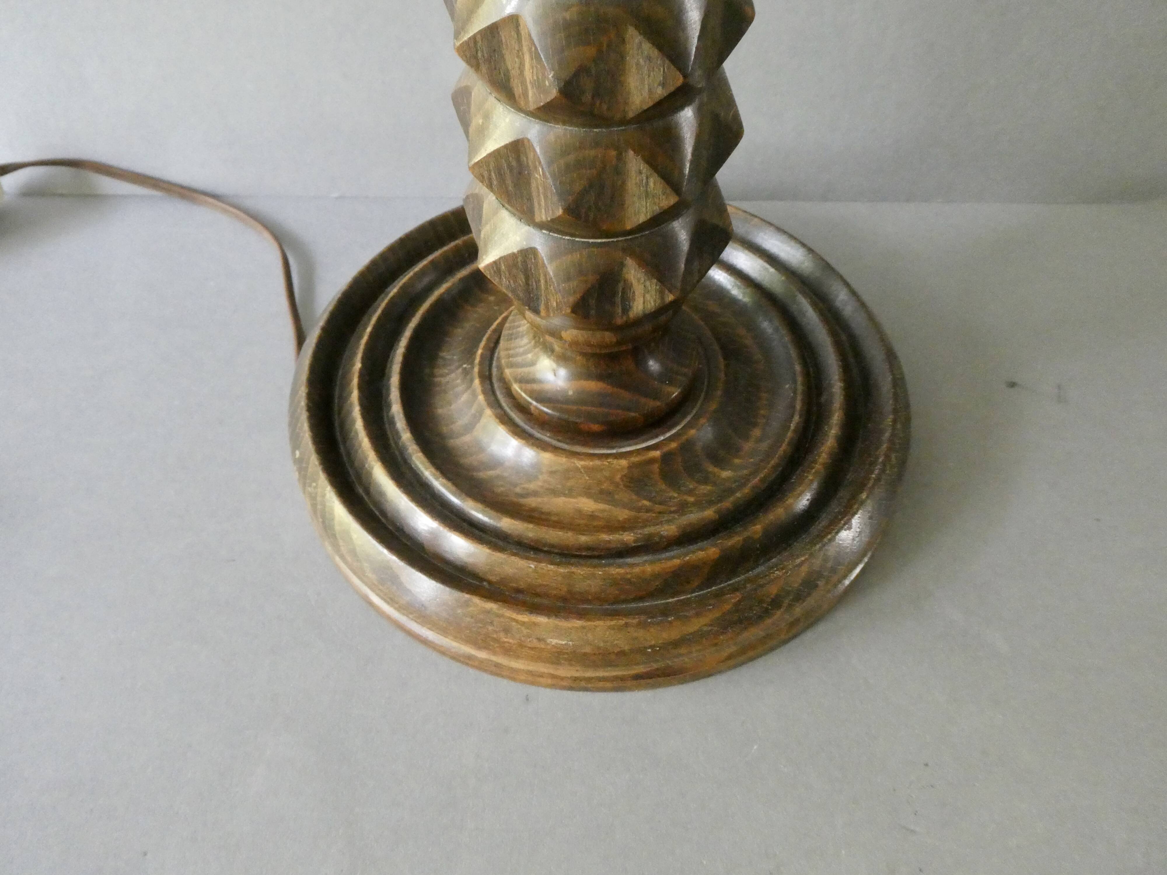 Turned wooden lamp, Charles Dudouyt style, around 1950.