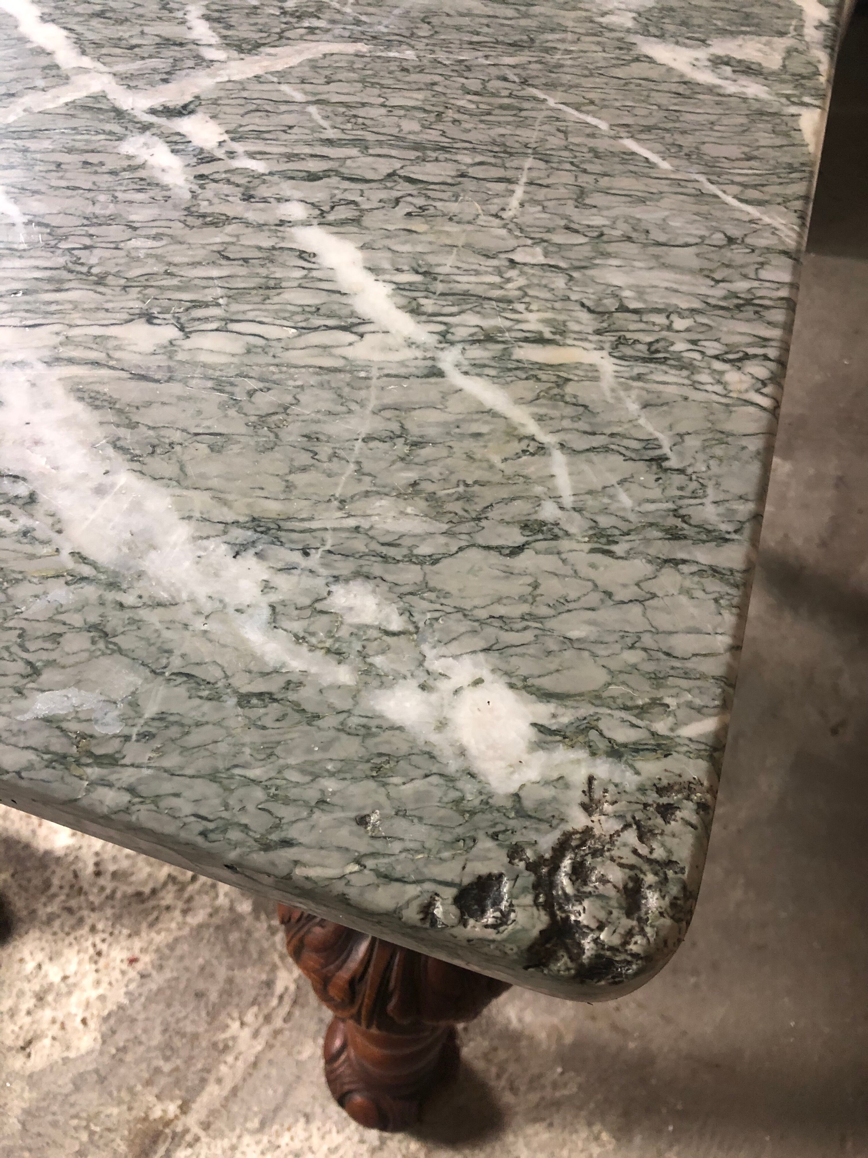 Louis XIII style table desk in oak with marble top