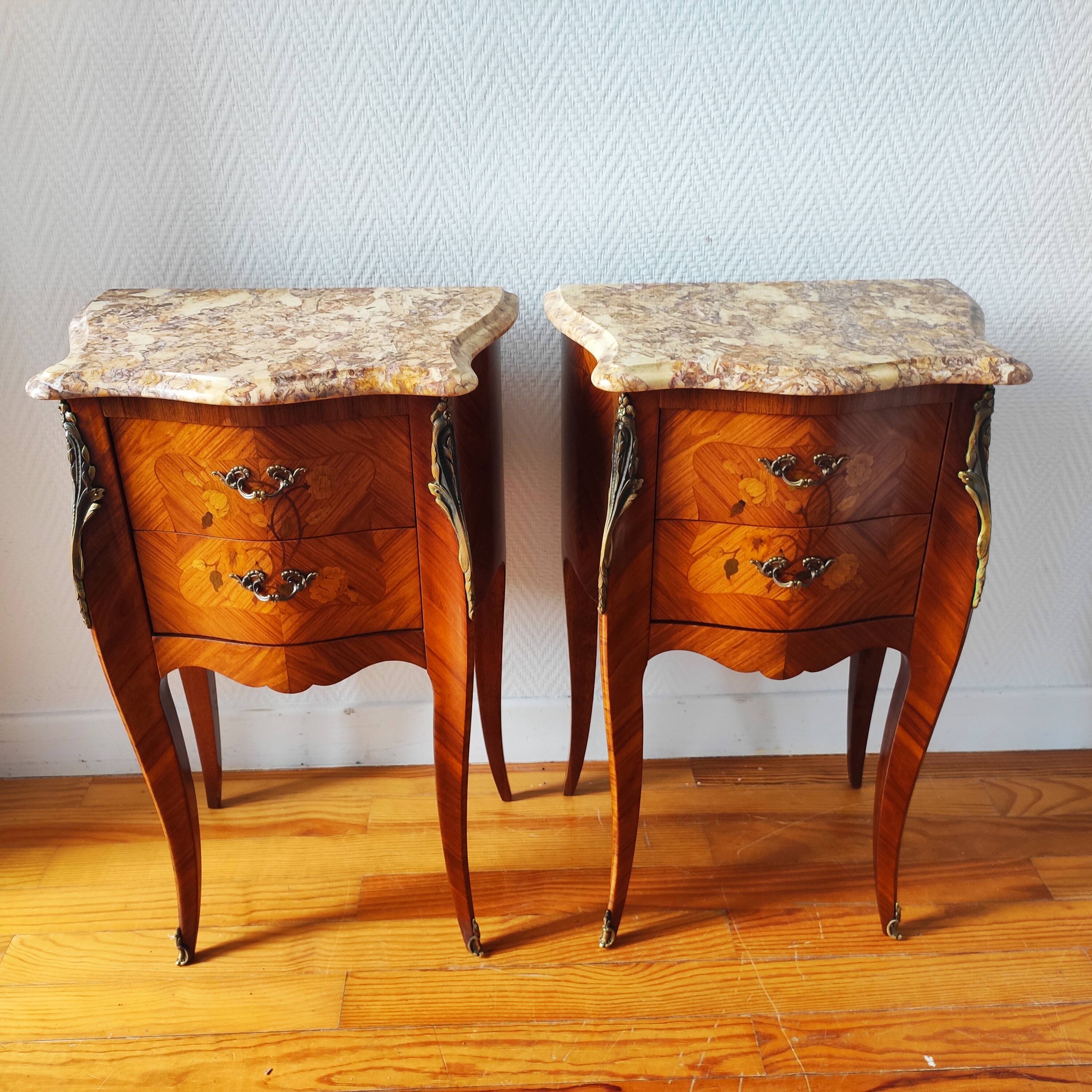 Pair of French Louis XV style bedside tables.