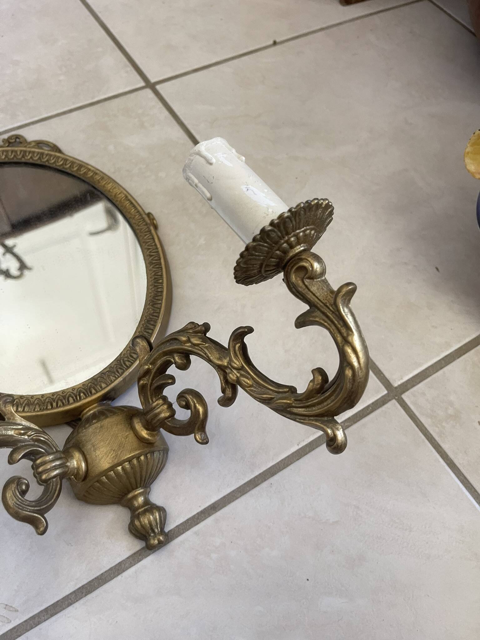 Wall Mirror Sconce Golden Pediment Candle Holder Chandelier France Louis Style