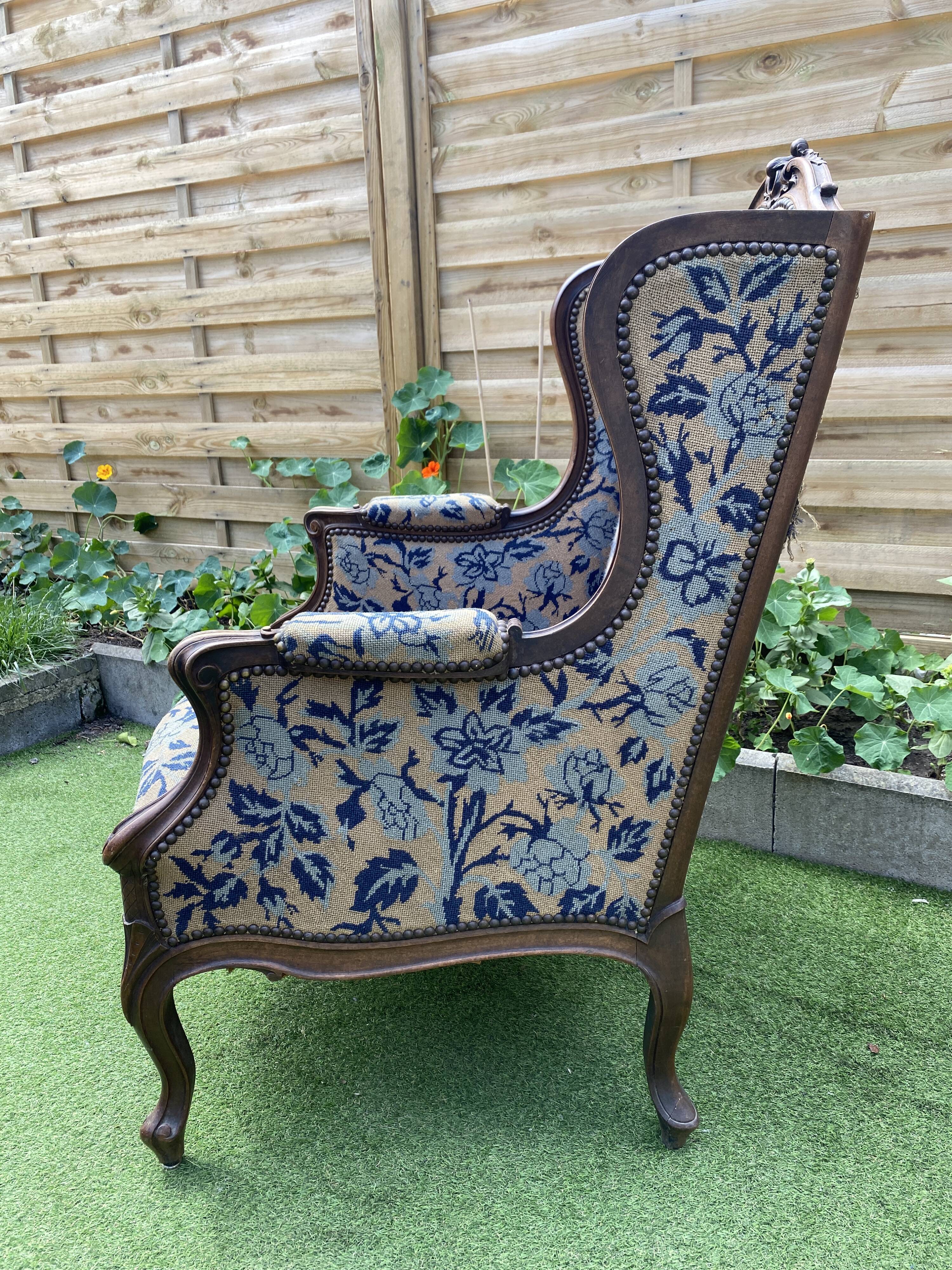 Louis XV style wingback armchair