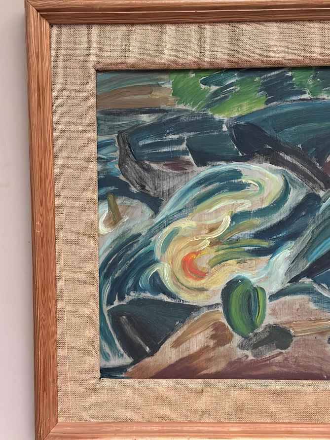 Original Swedish Oil On Panel – “Composition” By Bengt Alwö – Vintage & Framed 62 × 60 Cm (24.4" × 23.6")