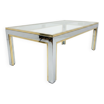 Table basse en métal chromé et doré par Romeo Rega des années 70
