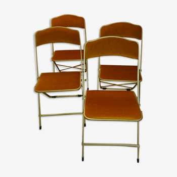 Suite of 4 folding chairs metal and velvet