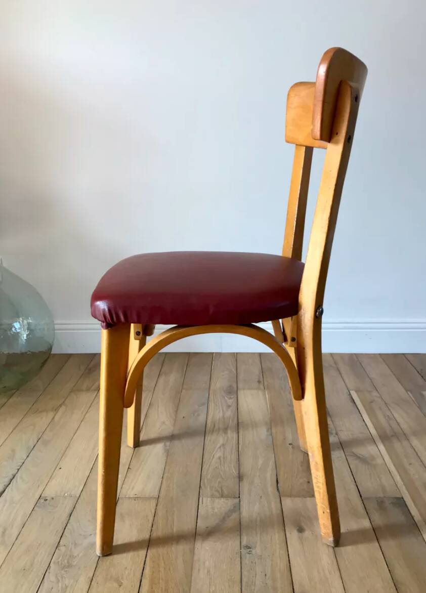 Set of 6 Luterma bistro chairs in blond wood and skaï 50s