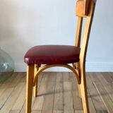 Set of 6 Luterma bistro chairs in blond wood and skaï 50s
