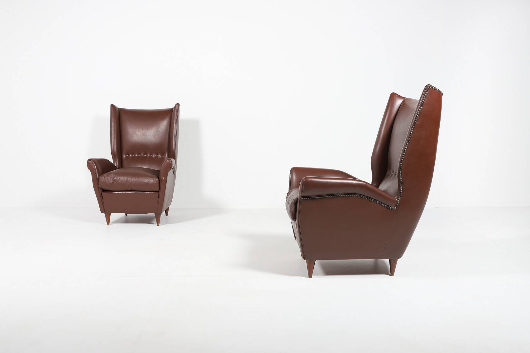 Pair of Italian Wingback Lounge armchairs Gio Ponti style, 1950's