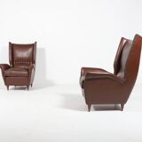 Pair of Italian Wingback Lounge armchairs Gio Ponti style, 1950's