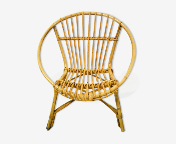 Fauteuil corbeille vintage en rotin pour enfant