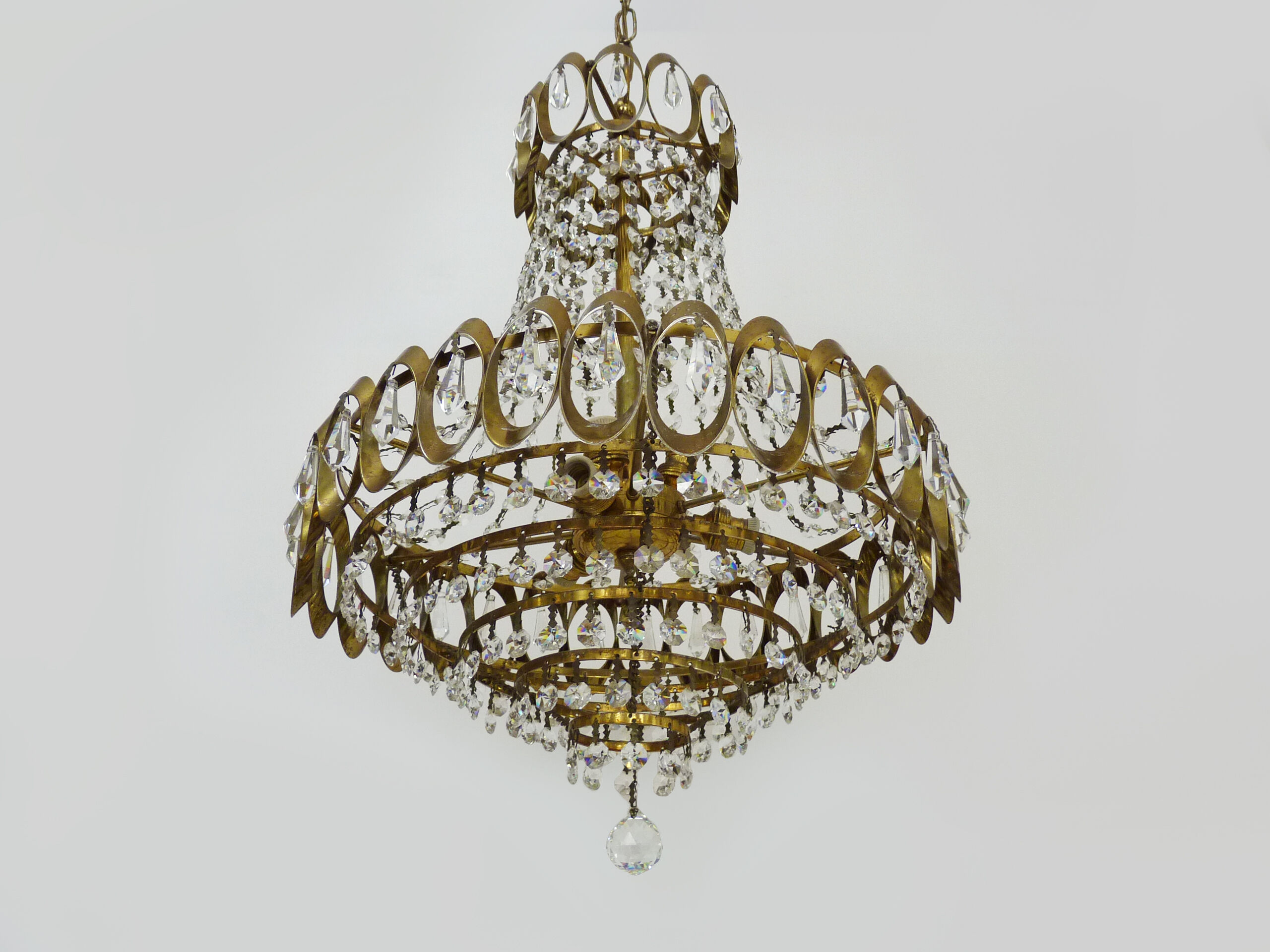Old hot air balloon chandelier, glass tassels