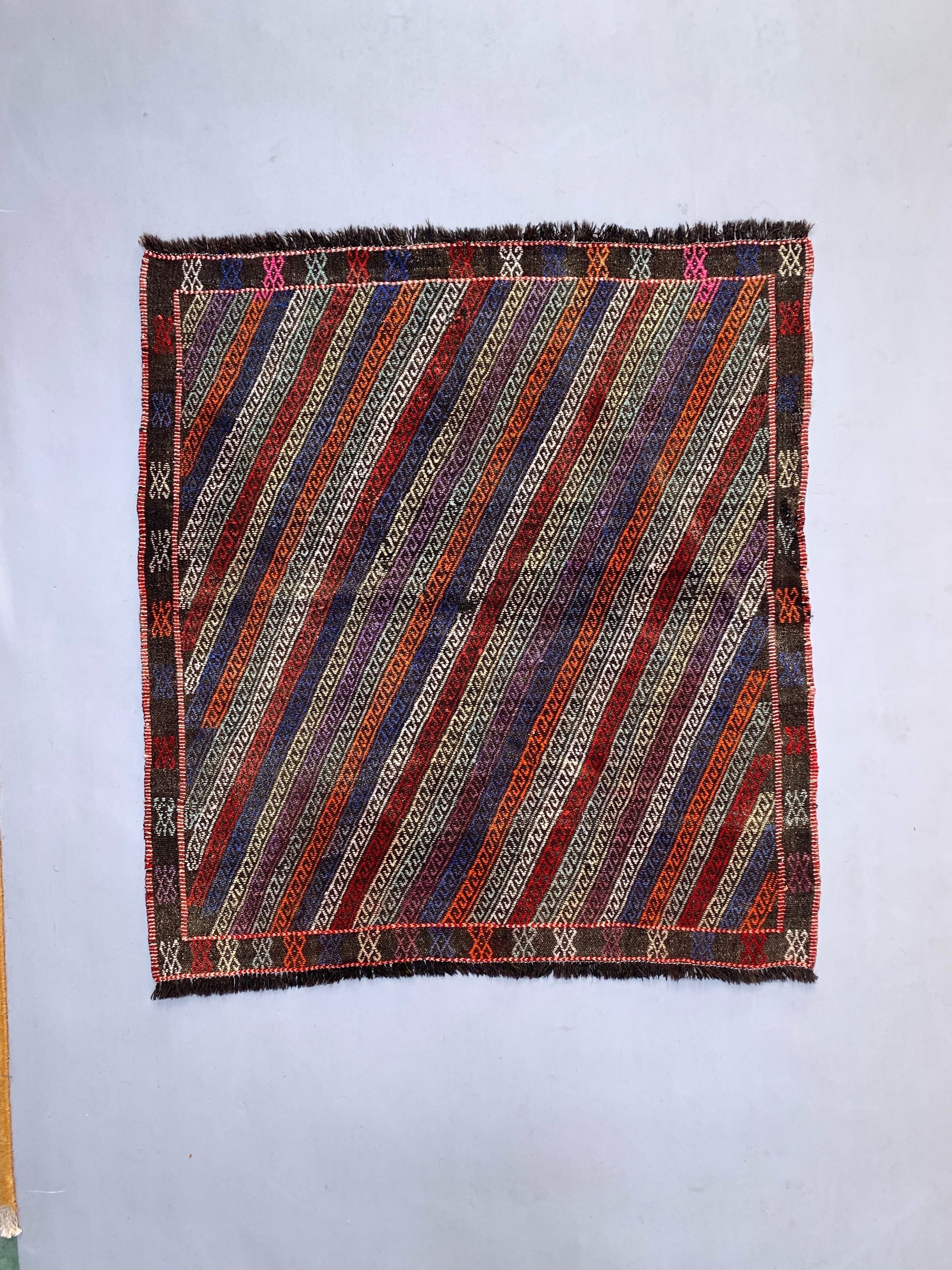 Large Vintage Turkish Kilim Rug 180x162 cm Wool Kelim, Square