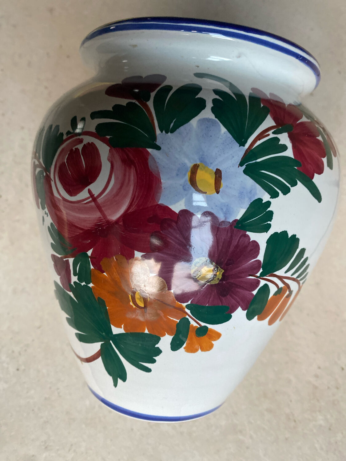 Antique Bulbous Vase in Earthenware Numbered – Hand-Painted Floral Decoration