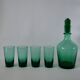 Set of a carafe and 4 designer glasses in green glass from the 70s