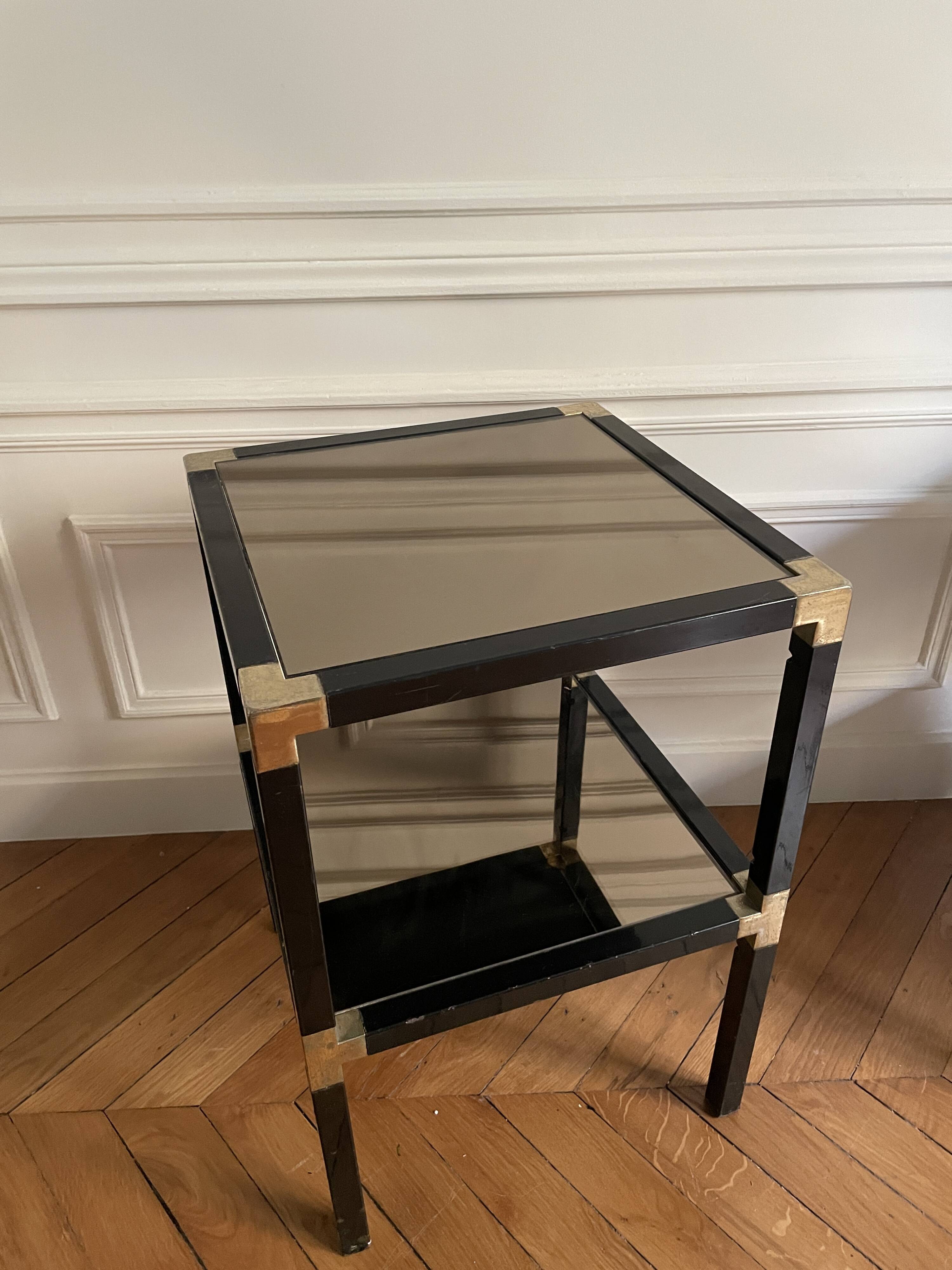 Pair of vintage metal and smoked glass side tables