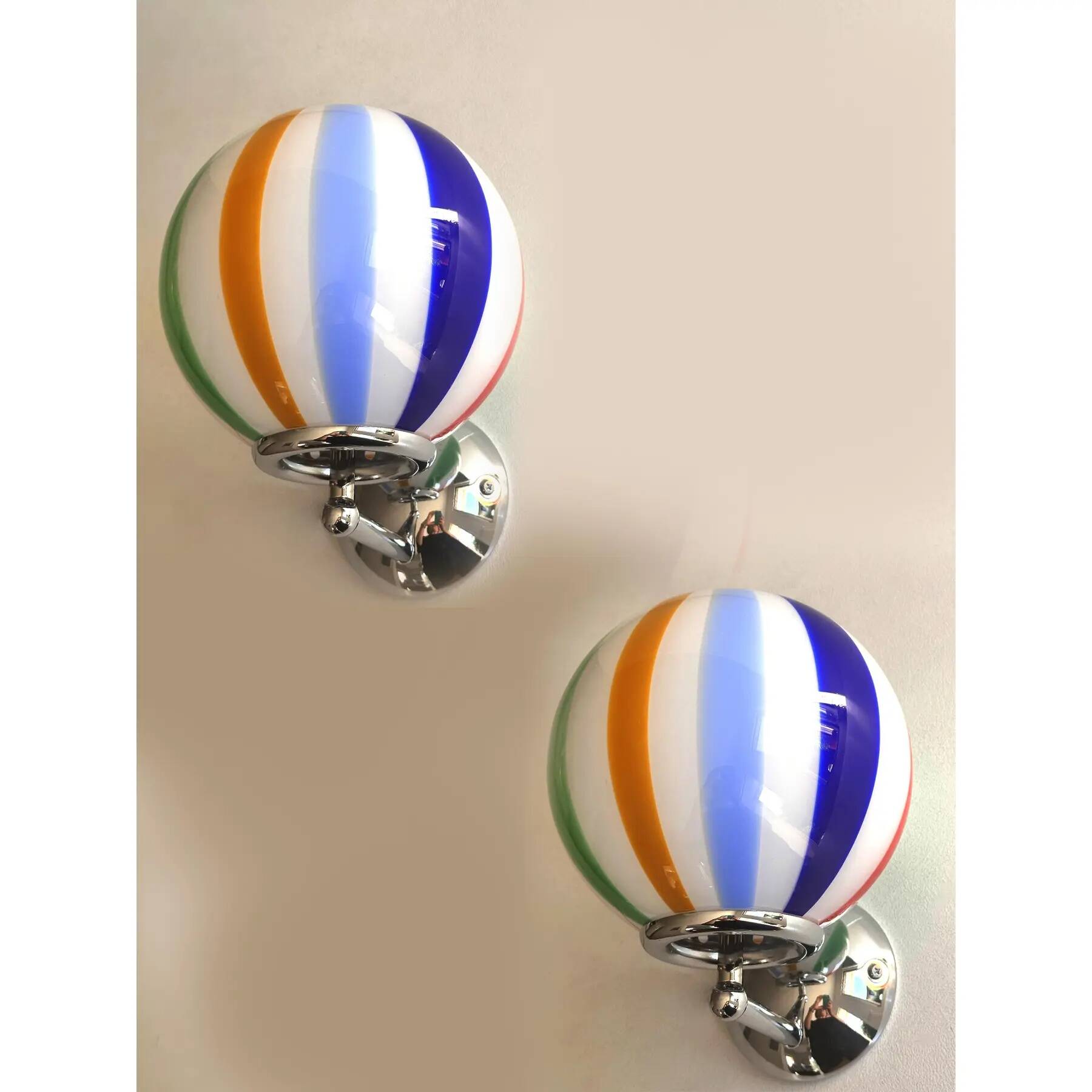 Set of Two Contemporary Multicolor "Rods" Murano Glass Wall Sconces