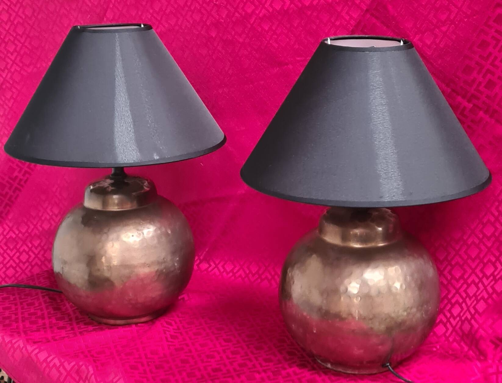pair of hammered copper bedside lamps 41x30 very good condition elec ok