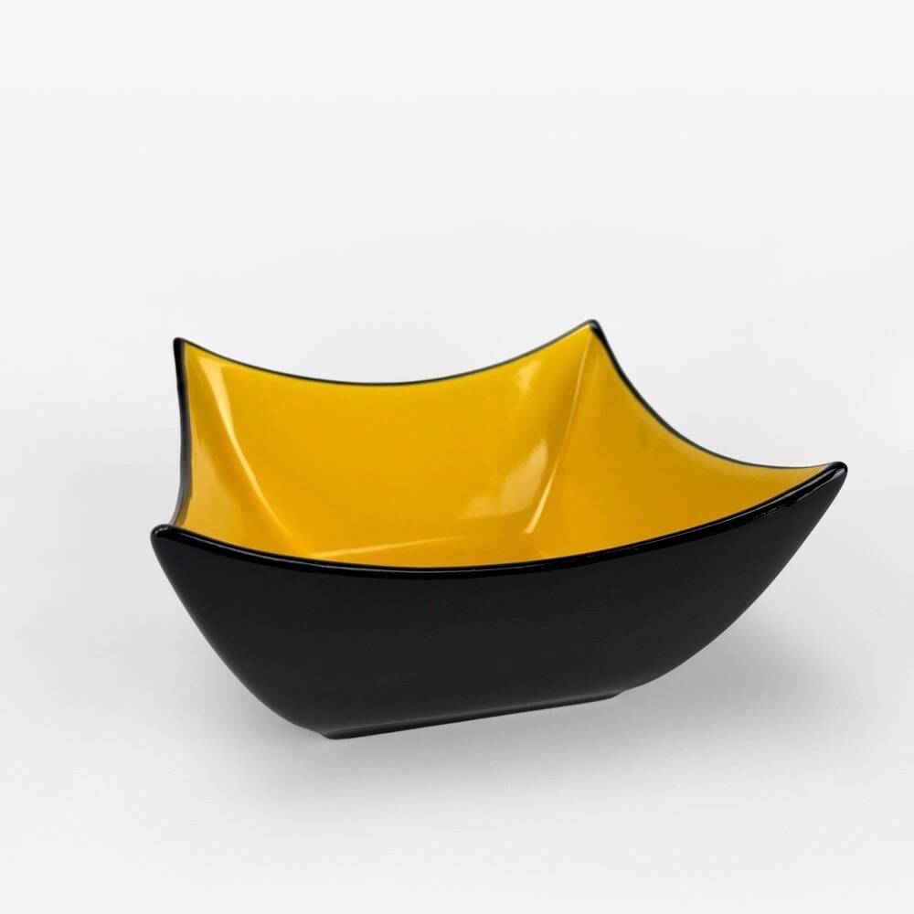 Mid-century black and yellow enameled ceramic bowl