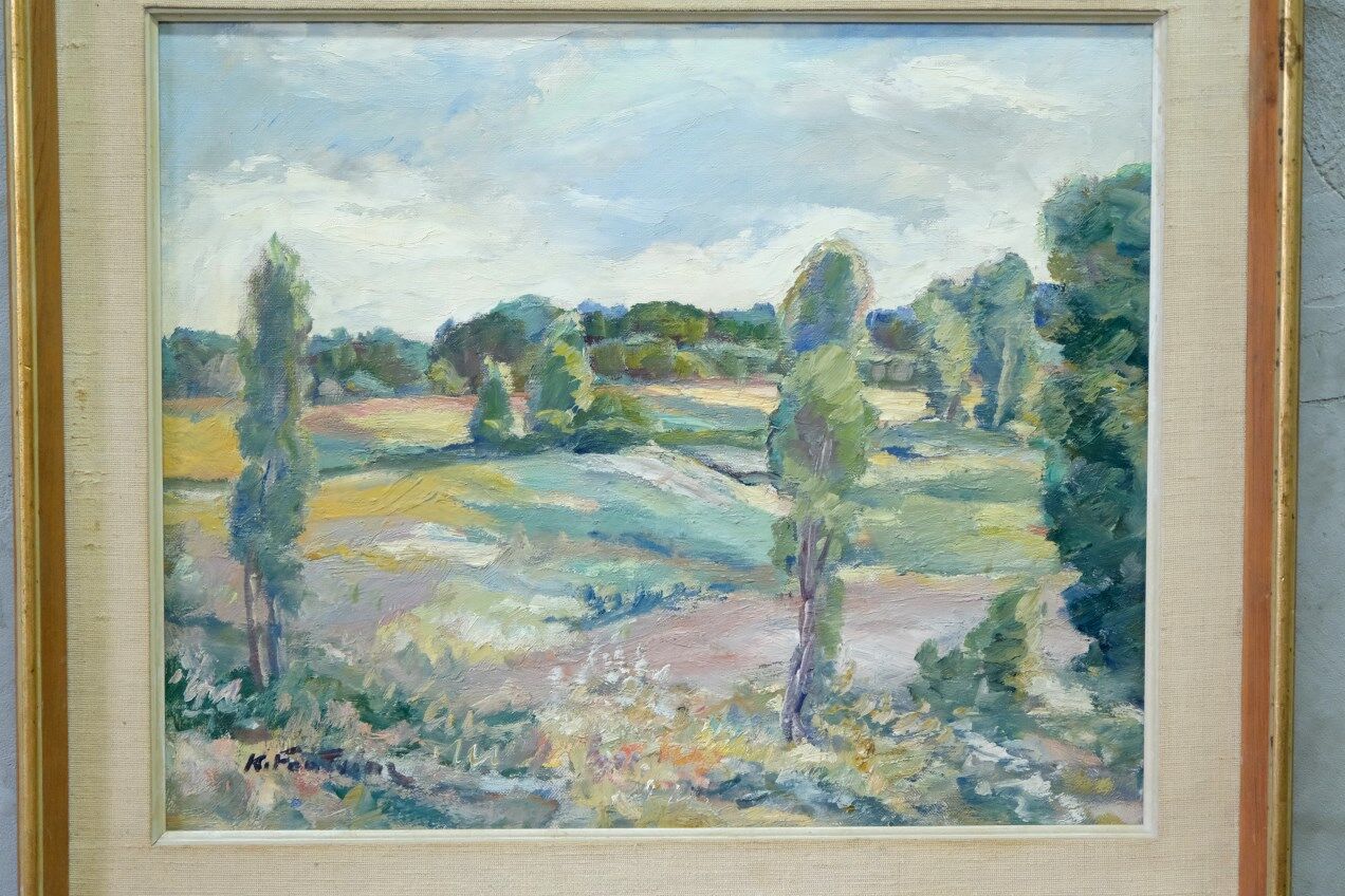 Katarina Fontaine, Swedish Modern Landscape, Oil on Panel, 1950s, Framed