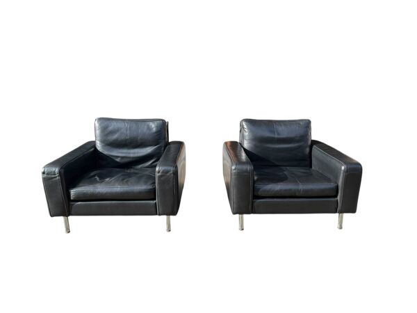 Lot de 2 fauteuils en cuir au design vintage