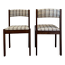 Paire de chaise vintage en bois foncé et tissu à carreaux, 1970s