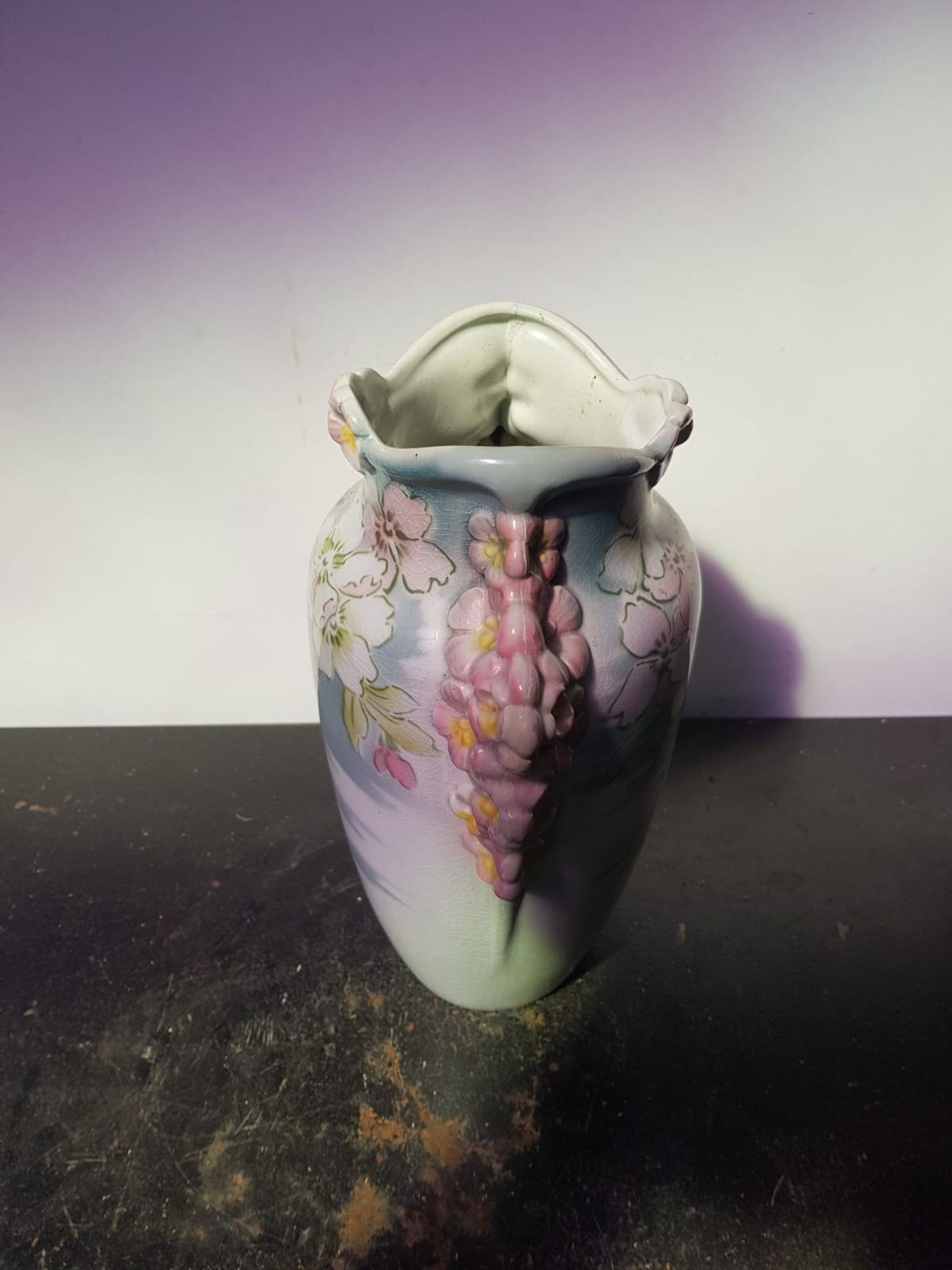 Vase K&G Luneville céramique décor fleurs vintage