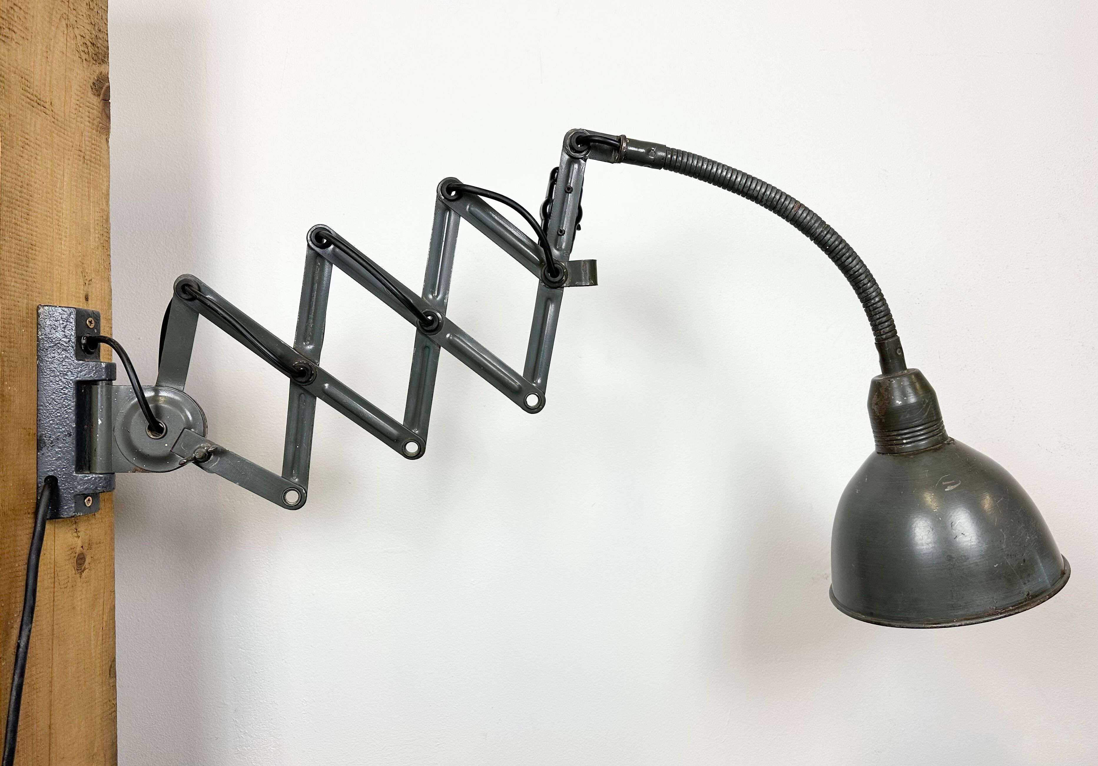 Grey Industrial Scissor Wall Lamp from Elektroinstala, 1960s