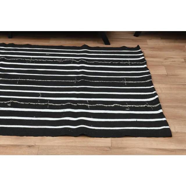 Striped Kilim Black White Vintage Handmade Area Rug  148x261