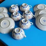 Matching cups & saucers - Chinese porcelain, translucent rice grains & Chinese gold edging