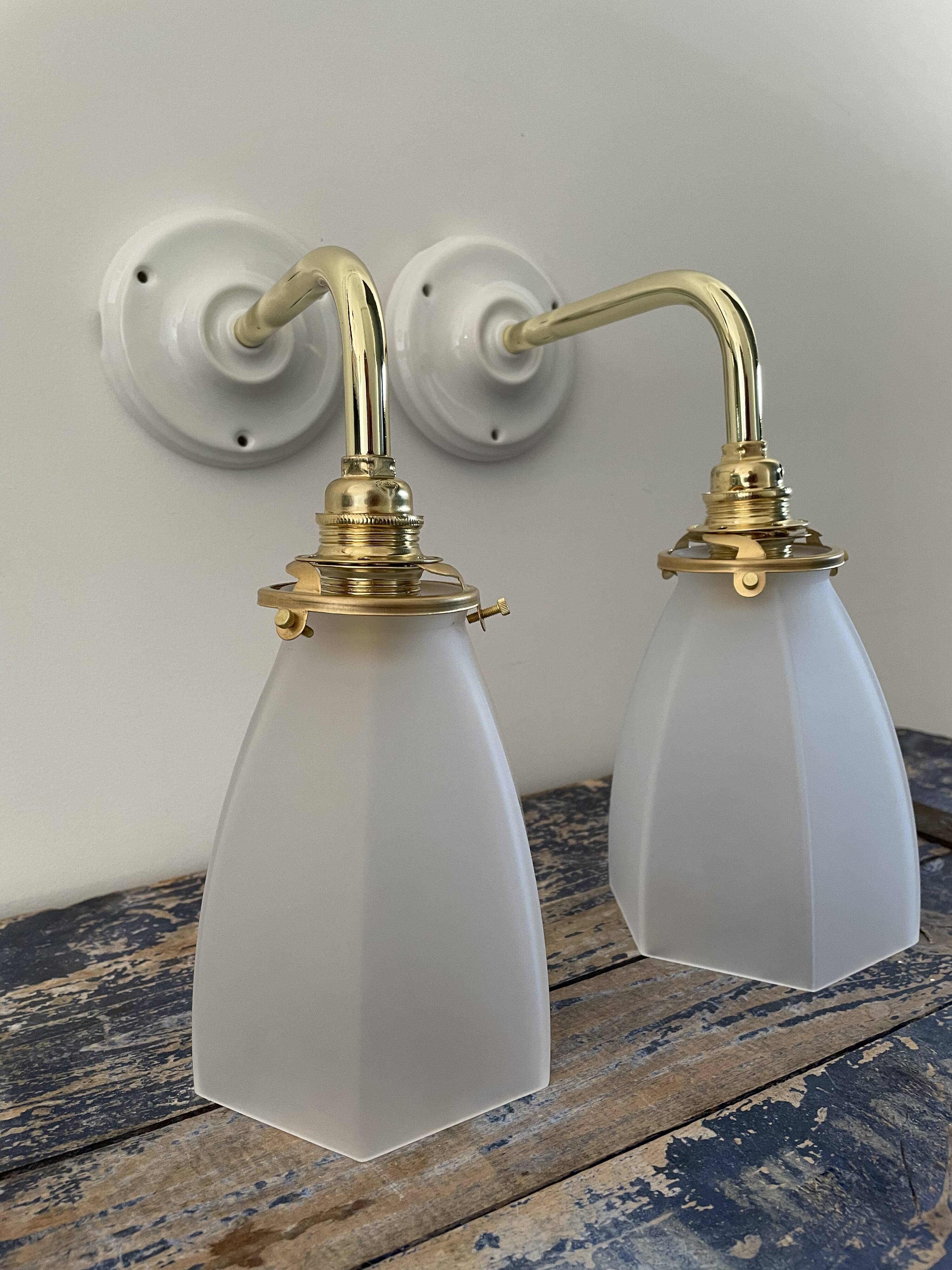 Set of two art deco wall lamps electrified to nine