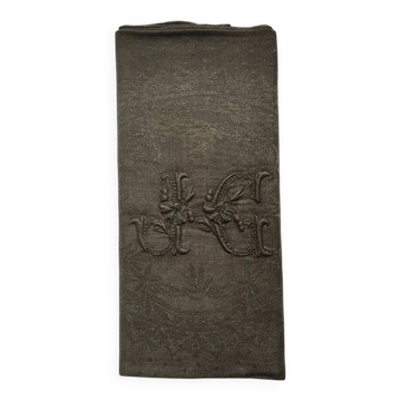 Serviette de table ancienne kaki brodée JG