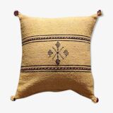 Yellow Berber cushion with cotton pompom