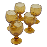 5 wine glasses in blown glass and vintage golden yellow bubble