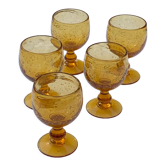 5 wine glasses in blown glass and vintage golden yellow bubble