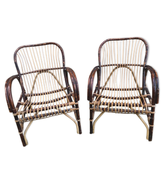 Paire de fauteuils en rotin