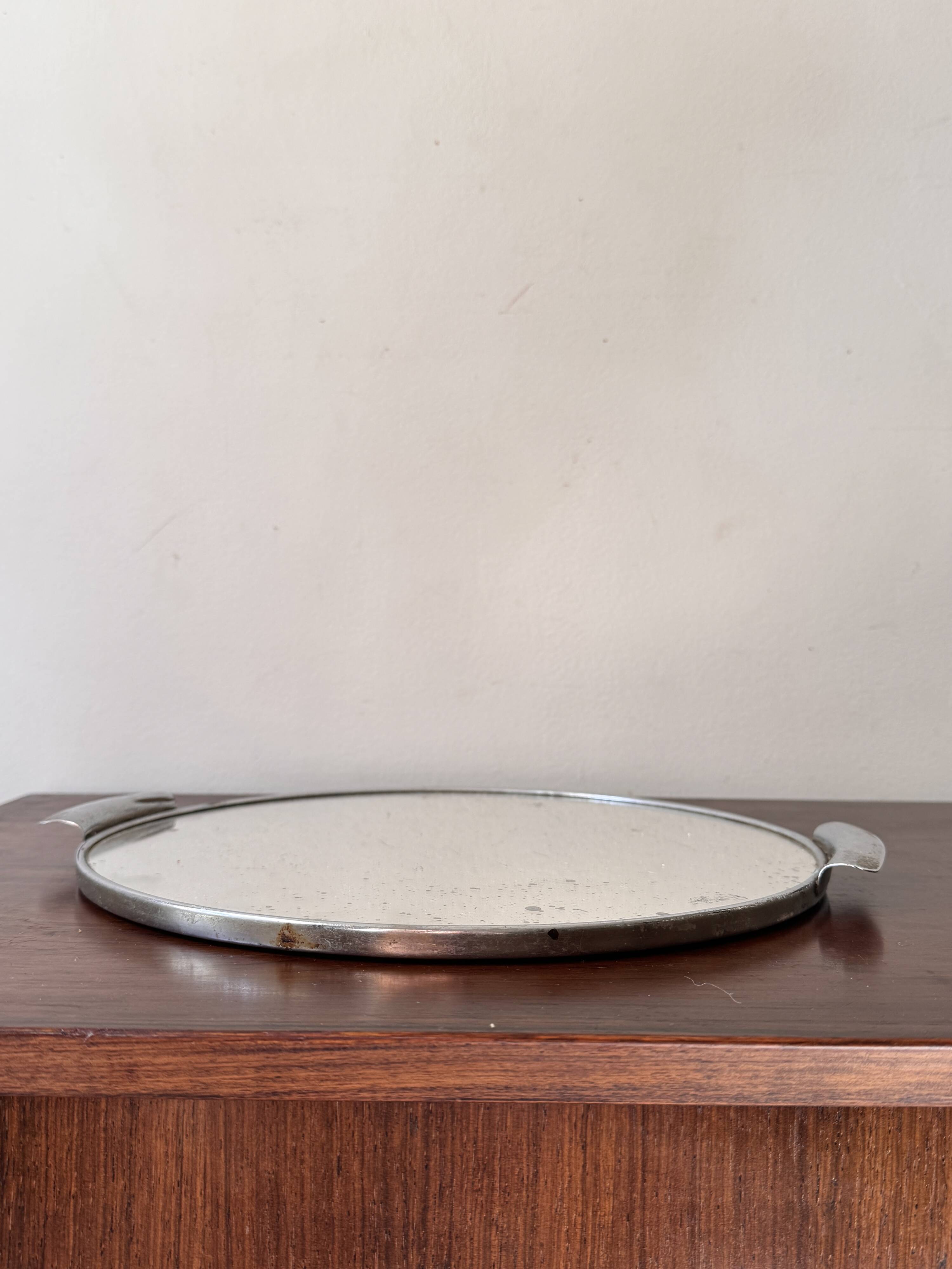 Plateau de service Art Deco en chrome et miroir, France 1930 / 40