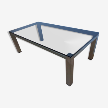 Smoked glass and stainless steel coffee table from the 70s