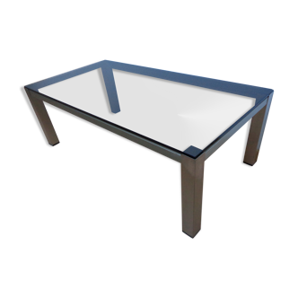 Smoked glass and stainless steel coffee table from the 70s