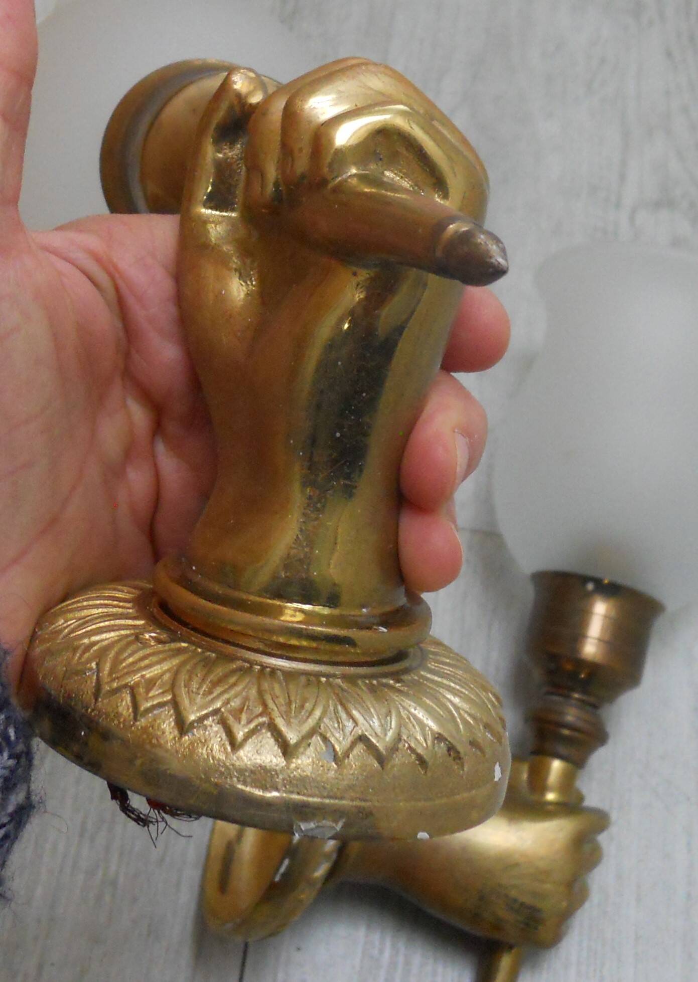 Pair of golden bronze flambeau sconces
