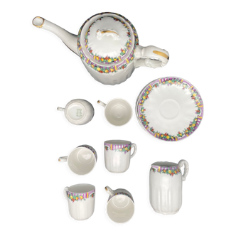 Limoges porcelain coffee service with colorful fruit motifs -MMF25