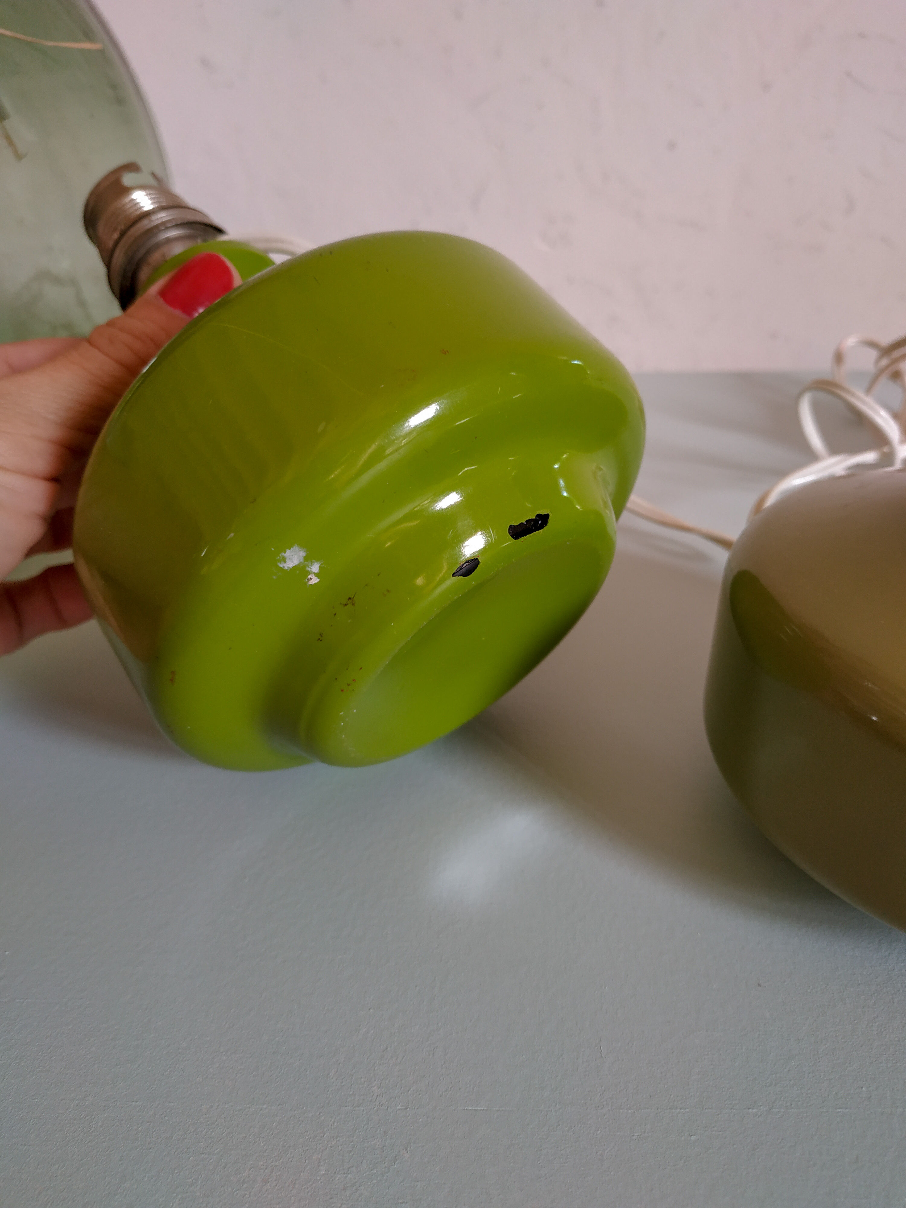 Pair of green vintage lamp feet