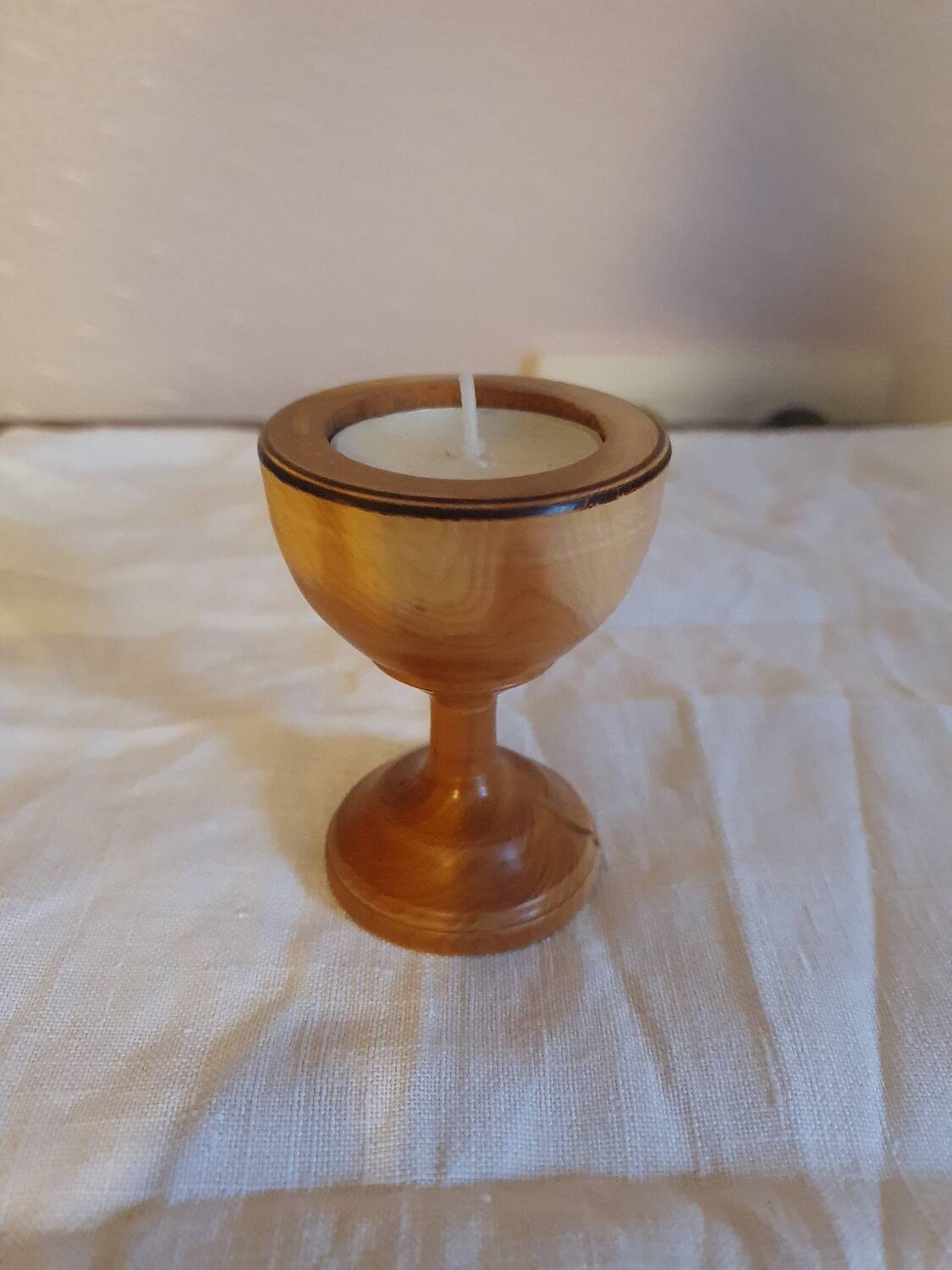 Vintage turned wooden candle holder